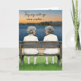 Birthday Old Ladies Chatting on a Lake Bench Kaart
