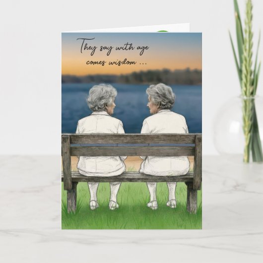 Birthday Old Ladies Chatting on a Lake Bench Kaart (Voorkant)