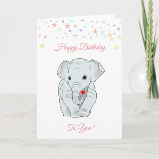 Birthday-olifant en meerkleurige sterren kaart (Voorkant)