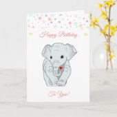Birthday-olifant en meerkleurige sterren kaart (Gele Bloem)