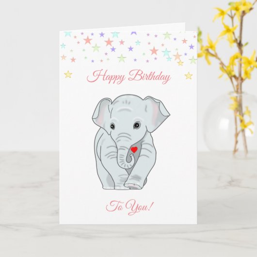 Birthday-olifant en meerkleurige sterren kaart (Gele Bloem)