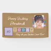 Birthday om het even welke leeftijd voeg fotonaam  spandoek (Horizontaal)