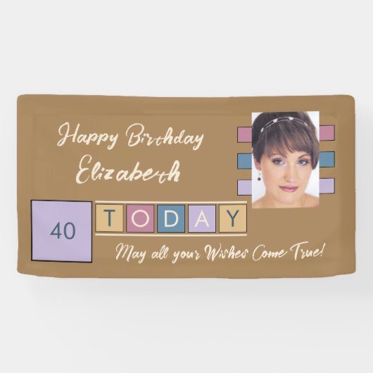 Birthday om het even welke leeftijd voeg fotonaam  spandoek (Horizontaal)