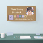 Birthday om het even welke leeftijd voeg fotonaam  spandoek (Beurs)