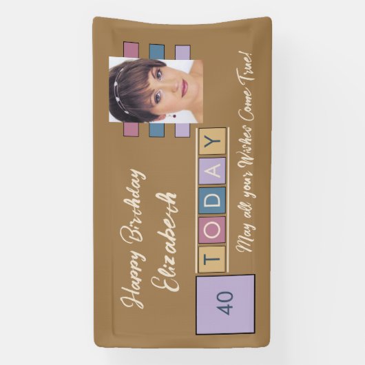 Birthday om het even welke leeftijd voeg fotonaam  spandoek (Verticaal)