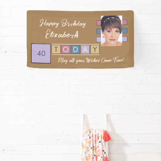 Birthday om het even welke leeftijd voeg fotonaam  spandoek (Insitu)