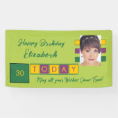 Birthday om het even welke leeftijd voeg fotonaam  spandoek (Horizontaal)