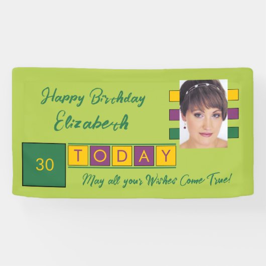 Birthday om het even welke leeftijd voeg fotonaam  spandoek (Horizontaal)