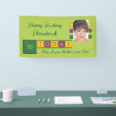 Birthday om het even welke leeftijd voeg fotonaam  spandoek (Beurs)