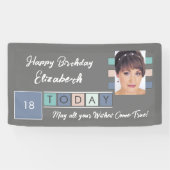 Birthday om het even welke leeftijd voeg fotonaam  spandoek (Horizontaal)