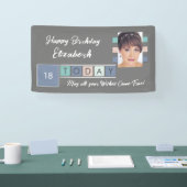 Birthday om het even welke leeftijd voeg fotonaam  spandoek (Beurs)