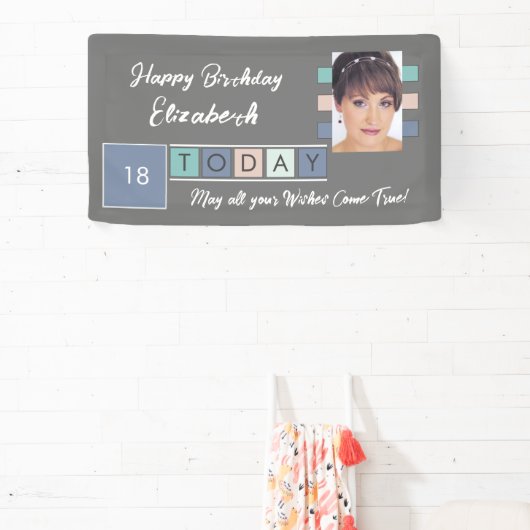 Birthday om het even welke leeftijd voeg fotonaam  spandoek (Insitu)