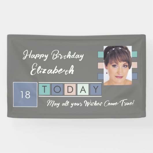 Birthday om het even welke leeftijd voeg fotonaam spandoek (Horizontaal)