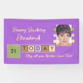 Birthday om het even welke leeftijd voeg fotonaam spandoek (Horizontaal)