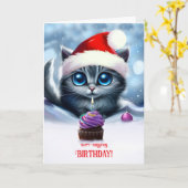 Birthday on Christmas Day Cute Kitten with Cupcake Kaart (Gele Bloem)