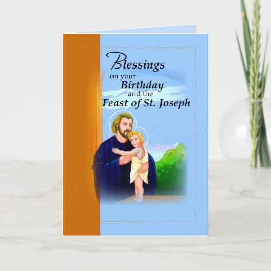Birthday on Feast of St. Joseph Blue and Brown Kaart (Voorkant)