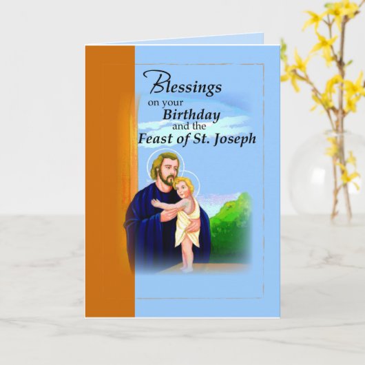 Birthday on Feast of St. Joseph Blue and Brown Kaart (Gele Bloem)