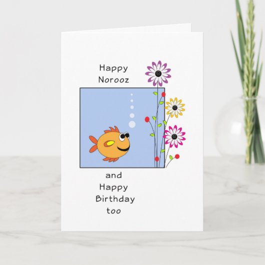 Birthday on Norooz New Year Card with Fish-Flowers Feestdagen Kaart (Voorkant)