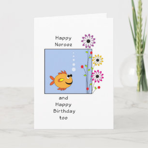 Birthday on Norooz New Year Card with Fish-Flowers Feestdagen Kaart
