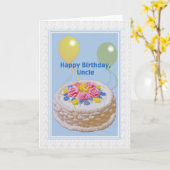 Birthday, oom, Cake en ballonnen Kaart (Gele Bloem)