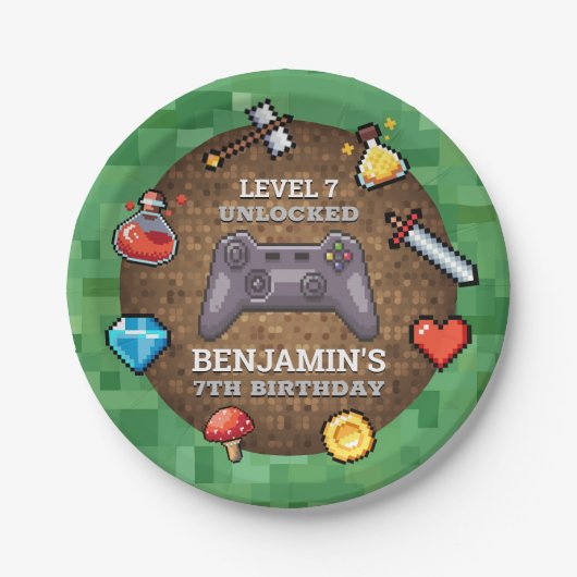 Birthday op het niveau van videospelcontroller papieren bordje (Voorkant)