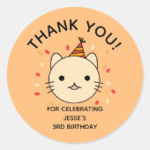 Birthday Oranje Cat Bedankt Ronde Sticker (Voorkant)