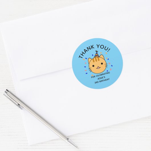 Birthday Oranje Cat Bedankt Ronde Sticker