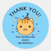 Birthday Oranje Cat Bedankt Ronde Sticker (Voorkant)