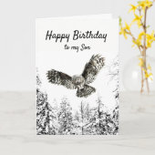 Birthday Owl Bird Watercolor Son Kaart (Gele Bloem)