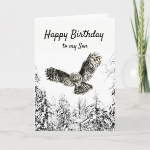 Birthday Owl Bird Watercolor Son Kaart