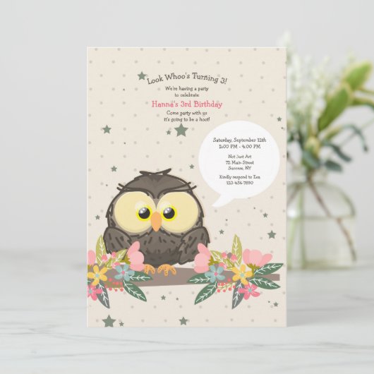 Birthday Owl Kaart (Staand voorkant)