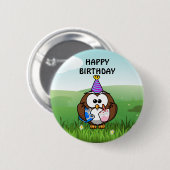 Birthday Owl Ronde Button 5,7 Cm (Voorkant /achterkant)