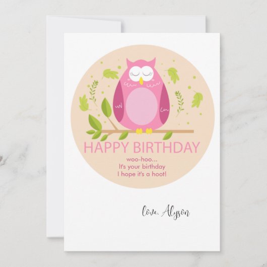 Birthday Owl Wenskaart Kaart (Voorkant)