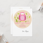 Birthday Owl Wenskaart Kaart (Voorkant / Achterkant in situ)