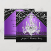 Birthday Paars Black Chandelier Silver Kaart (Voorkant / Achterkant)