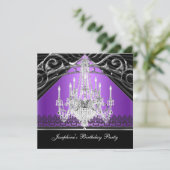 Birthday Paars Black Chandelier Silver Kaart (Staand voorkant)