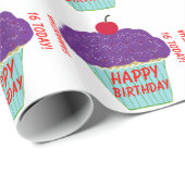 Birthday Paars Frosting Cupcake Cadeaupapier (Rol Hoek)