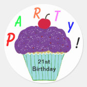Birthday Paars Frosting Vanilla Cupcake Ronde Sticker (Voorkant)