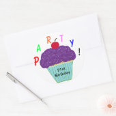 Birthday Paars Frosting Vanilla Cupcake Ronde Sticker (Envelop)