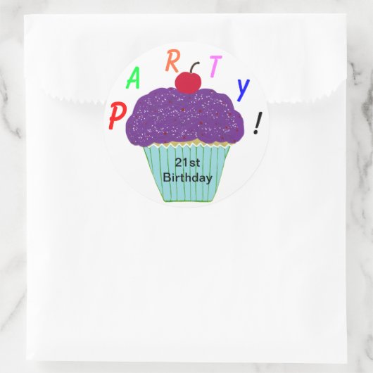 Birthday Paars Frosting Vanilla Cupcake Ronde Sticker (Tas)