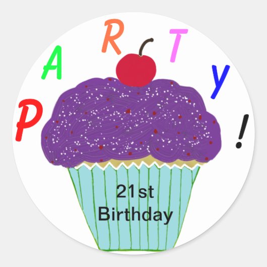 Birthday Paars Frosting Vanilla Cupcake Ronde Sticker (Voorkant)