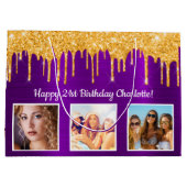 Birthday paars goudglitter druppelt naam foto groot cadeauzakje (Achterkant)