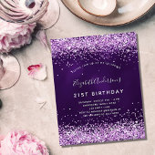 Birthday paars roze glitter budget uitnodiging flyer
