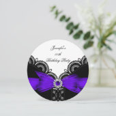 Birthday Paarse Black White Lace Diamond Top Kaart (Staand voorkant)