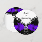 Birthday Paarse Black White Lace Diamond Top Kaart (Voorkant / Achterkant)