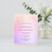 Birthday paarse blush roze glitter druppels briefkaart (Staand voorkant)