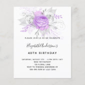 Birthday paarse floral Silver-budgetuitnodiging Flyer (Voorkant)