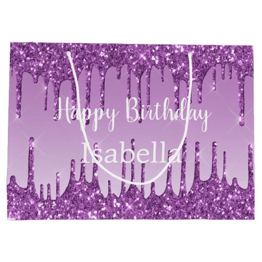 Birthday paarse glitter drift name groot cadeauzakje (Achterkant)