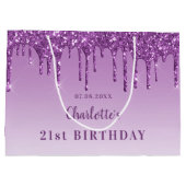 Birthday paarse glitter druist monogram luxe groot cadeauzakje (Achterkant)