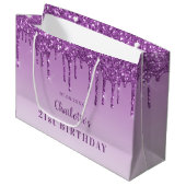 Birthday paarse glitter druist monogram luxe groot cadeauzakje (Voorkant Gekanteld)
